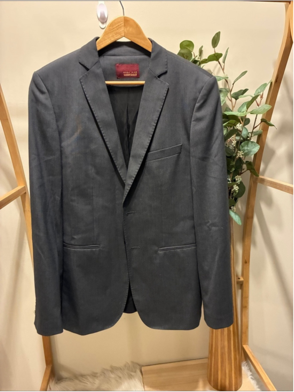 Zara Men's Dark Gray Single-Breasted Blazer